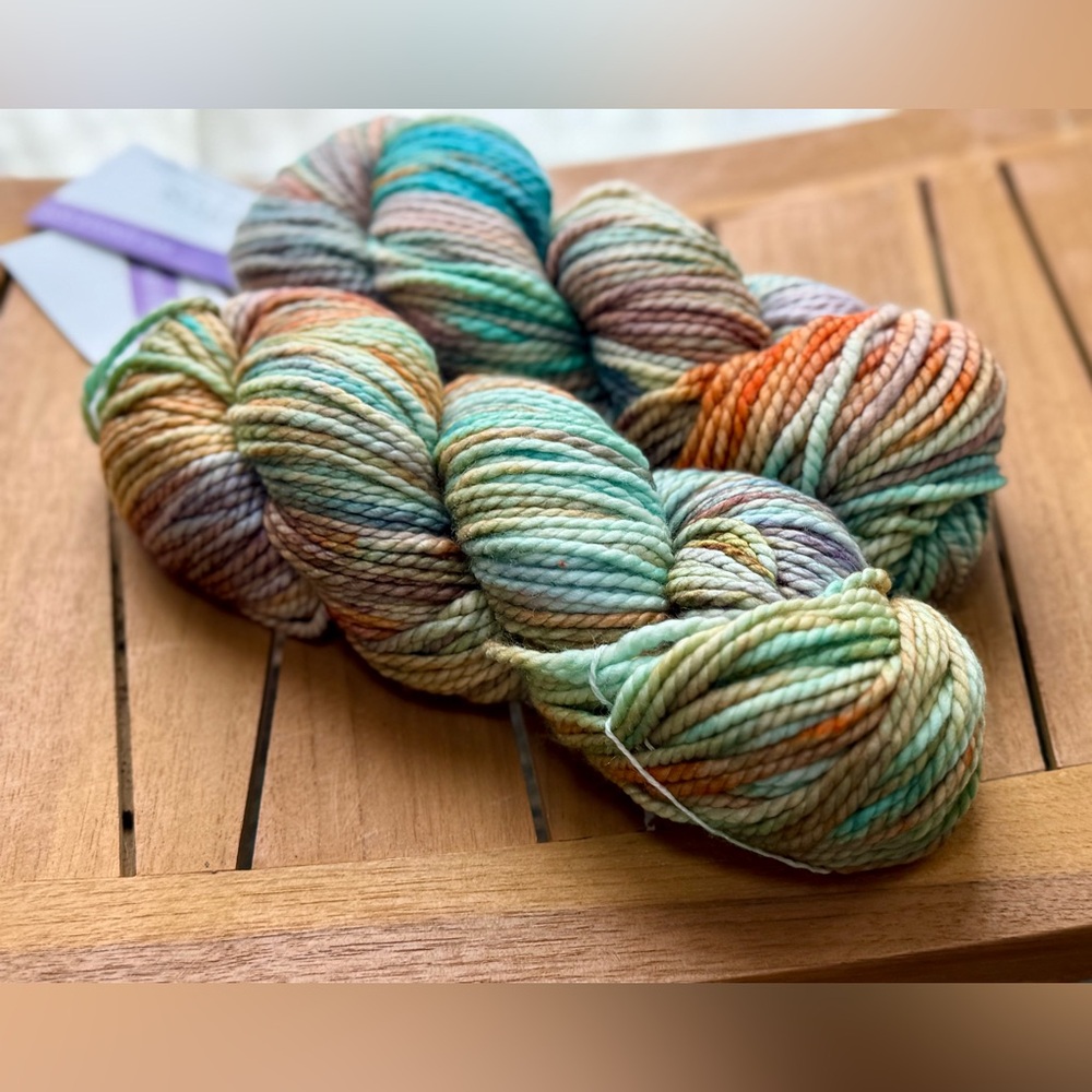 Hand-Dyed Multicolor Wool Yarn - Pastel Aqua, Peach & Lavender - Picture 11 of 17